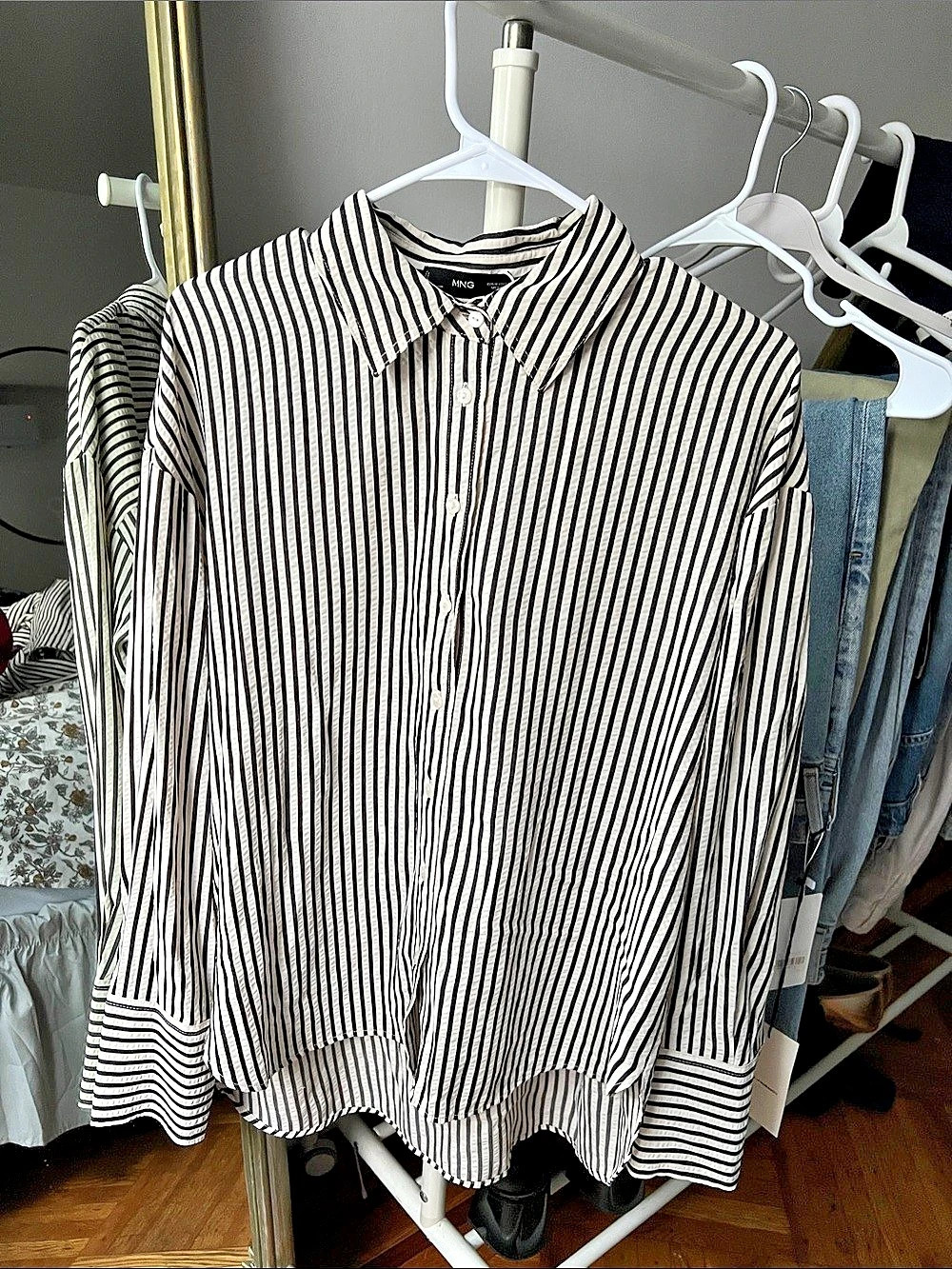 Mango Striped Button Down Shirt in Black & White
